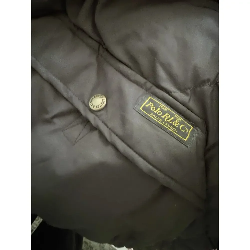 POLO Ralph Lauren Down Puffer Vest Black Hooded XL Vintage Tan Pony Logo
